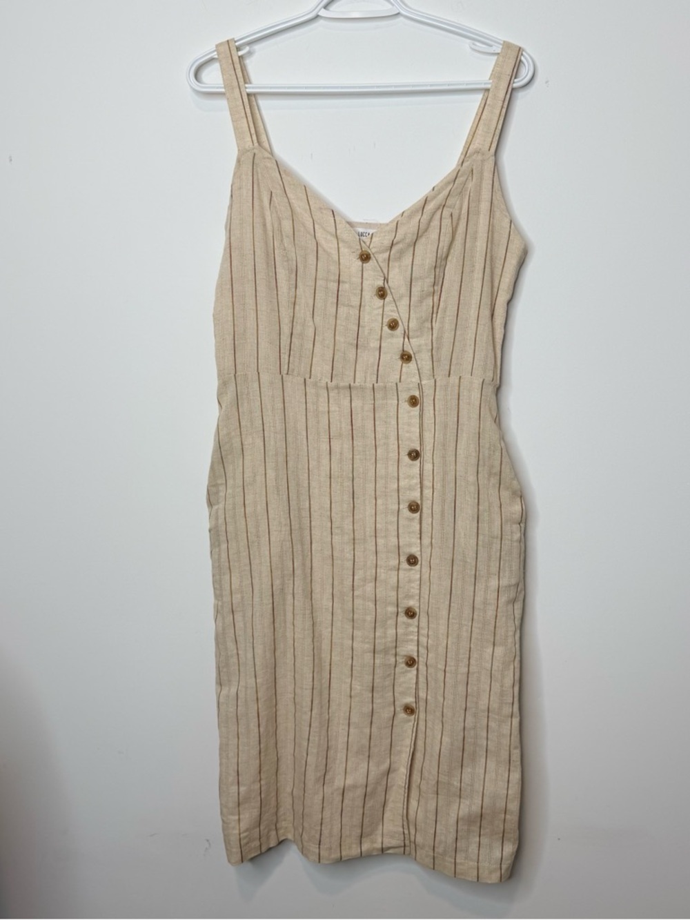 Lucca Beige Striped Button-Front Linen cotton Dress size Small BNWT - Picture 2 of 13